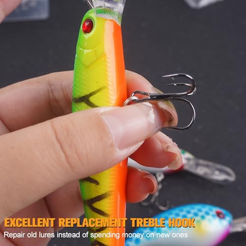 50 Pack Fishing Treble Hooks Kit High Carbon Steel Fish Hook Strong Sharp Round Bend Split Rings for Lures Baits Saltwater Freshwater Fishing Size 1/0 2 4 6 8 10 - color: Black, size: 4# - 50pcs
