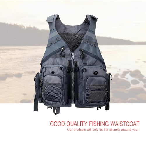 Obcursco Fly Fishing Vest for Men and Women with Breathable Mesh, Trout Fishing Gear, for Outdoors Stream Fishing - color: Grey