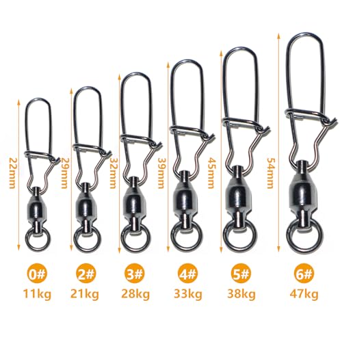 YHC 30pcs Black Nickel Fishing Ball Bearing Swivels Fishing Tackles Stainless Heavy Duty Terminal Tackle Fishing Snaps - size: #6-30PCS