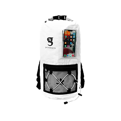 geckobrands Hydroner 20L Waterproof Dry Bag Backpack – Lightweight Roll-Top Bag with Clear Phone Pouch for Outdoor Activities - color: White