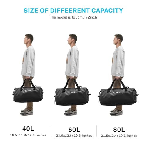 Gonex 40L 60L 80L Extra Large Waterproof Duffle Travel Dry Duffel Bag Heavy Duty Bag with Durable Straps & Handles for Kayaking Paddleboarding Boating Rafting Fishing - color: Black, size: 80L