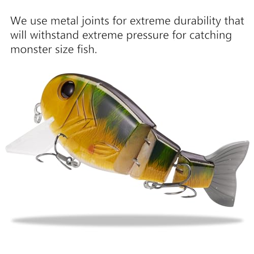 BASSROCK Topwater Fishing Lures for Bass Pike Salmon Floating Swimbait Jointed Crankbait Freshwater Saltwater 4.9in/1.76oz RK1001 - color: Perch, size: 4.9in/1.76oz