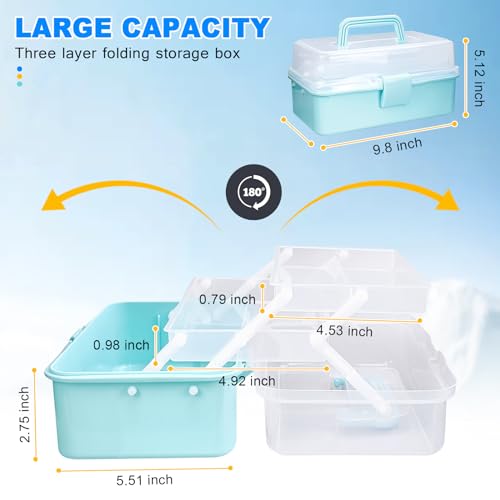 10Inch Tackle Box Organizer and Storage,Three-Layer Sewing Box With 2 Trays | Craft Organizers and Storage,Medicine Storage Box With Handle For Nail、Makeup、Diamond Painting、Building Blocks - color: BLUE