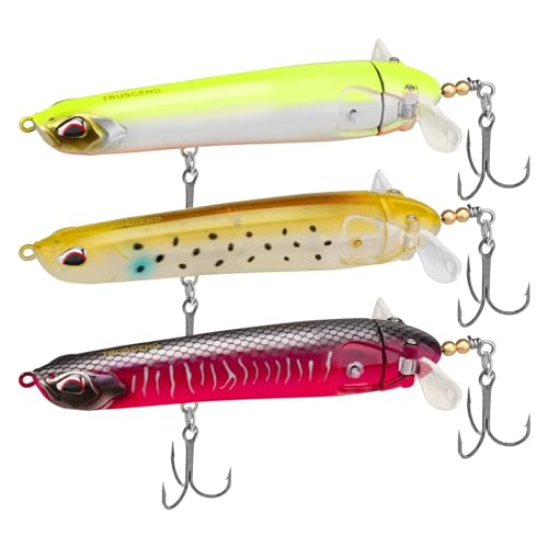 TRUSCEND Popobait Easy Catch Fishing Lures with BKK Hooks, Instant Startup, Longer Cast, Balanced Spray/Sound/Swim, Plopper Topwater Lures for Bass, Trout, Pike, Walleye, Freshwater Saltwater Fishing - color: C1-4",0.56oz