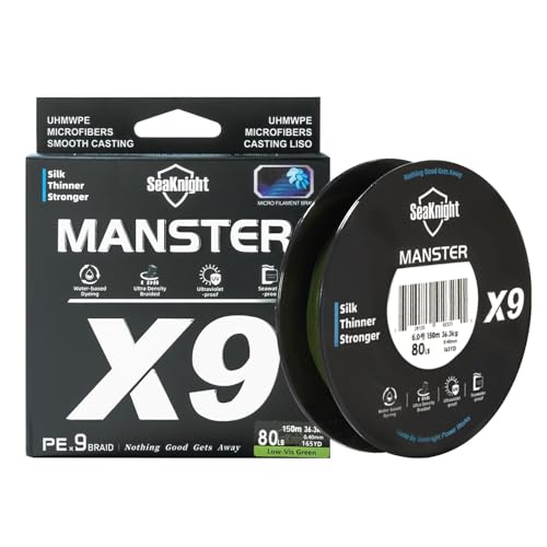 SeaKnight Braided Line 9Strand PE Braided Fishing Line - Highly Abrasion Resistant, Great Knot Strength, Ultra-Thin Diameter, Improved Colorfastness -Fishing Line for Freshwater Saltwater - color: Low-Vis Green, size: 65LB(0.37mm)-164Yds