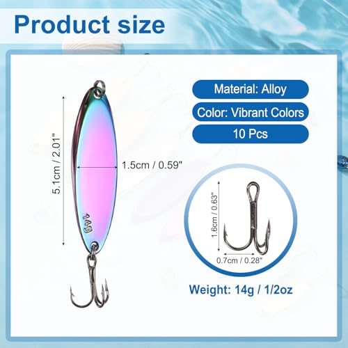 Fishing Spoons Lures, Metal Saltwater Treble Trout Lures Jigging Spoon with Treble Hooks Casting Spinner Baits - color: Colorful, size: 14g / 1/2oz