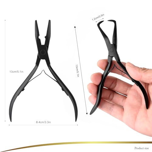 EHDIS Hair Extension Beading Tool Kit Stainless Steel Hair Extensions Micro link Bead Closer and Remover Pliers set, Beads Hair Pulling Hook & Micro Ring Loop Tool Set (Black) - color: Black