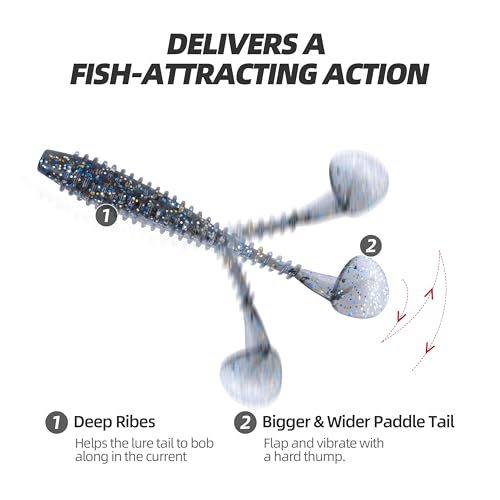 Paddle Tail Swimbaits 100/80/50PCS, 5/4/3/2 inch Soft Fishing Lures Bulk Pack – Durable Lifelike Action Lures for Bass, Trout, Crappie – Freshwater & Saltwater Fishing Gifts - color: Silver Blue, size: 3in, 100pcs