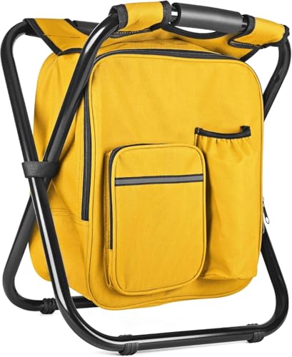 Kikerike Backpack Stool Cooler Chair Heavy Duty 300 LBS Max Load Portable Lightweight Stool Backpack Folding Fishing Cooler Seat for Camping Hunting Fishing - Yellow - color: Yellow