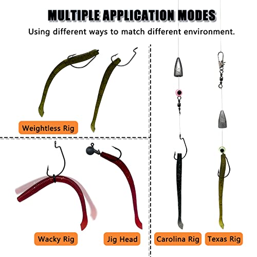 Worm Soft Plastic Bait Kit 100PCS 4 inch Worms Fishing Lures 100PCS O-Rings and Wacky Rig Tool Fishing Worms for Bass