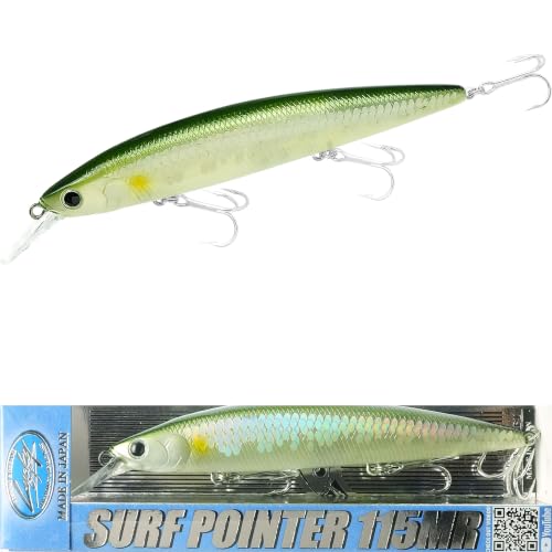 LUCKY CRAFT Surf Pointer 115MR Saltwater Fishing Lures for Halibut and Stripped Bass, Long Casting Jerkbait, Sinking Surf Fishing Gear, Fish Accessories for Tackle Box - color: 829 MS Ghost Ayu, size: One Size