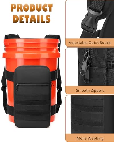 Backpack for 5 Gallon Buckets - Universal Bucket Organizer with Pocket for Hunting, Fishing, Apple Picking, Baseball & Ice Fishing, Black - color: Black