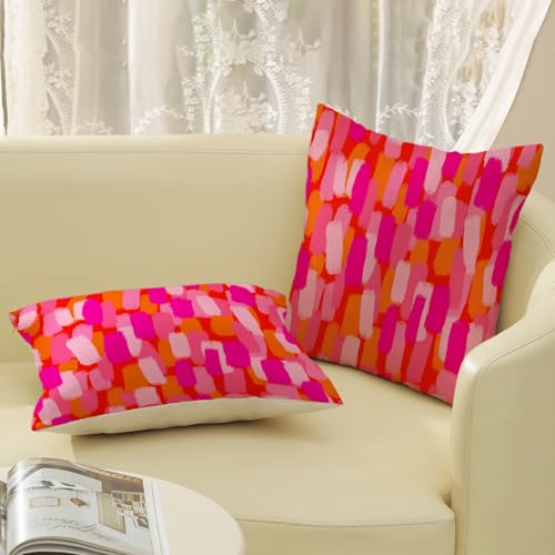 Hot Pink Orange Pillow Covers 18x18 Inch Set of 2 Abstract Preppy Throw Pillows Painting Outdoor Decorative Pillow Cases Linen Aesthetic Boho Cushion Cover for Couch Home Sofa Bed Decor - color: Hot Pink Orange, size: 18" x 18" (Pack of 2)
