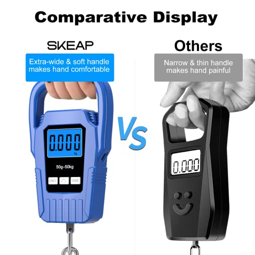 Digital Fish Scale Hanging Scale Fishing Scale,110lb/50kg Luggage Scale,Upgrade Large Handle & Backlit LCD Display, Electronic Balance Digital Fishing Postal Scale,Blue,Fishing Gifts for Men - color: Blue