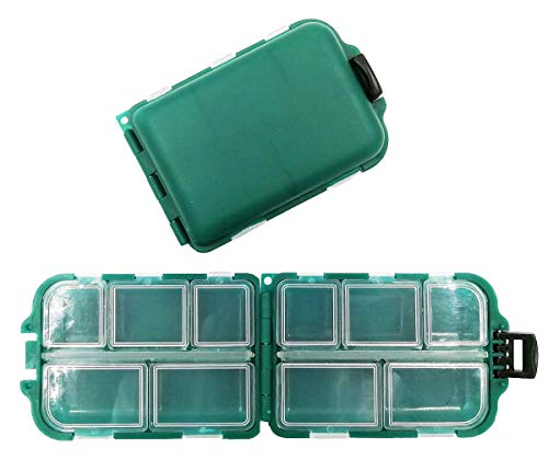2x Small Hard Fishing Tackle Box Portable Case Hooks Lure Baits Storage Box Containers For Storing Swivels Jigs Hooks Sinker,10 Compartments (Green) - color: Green