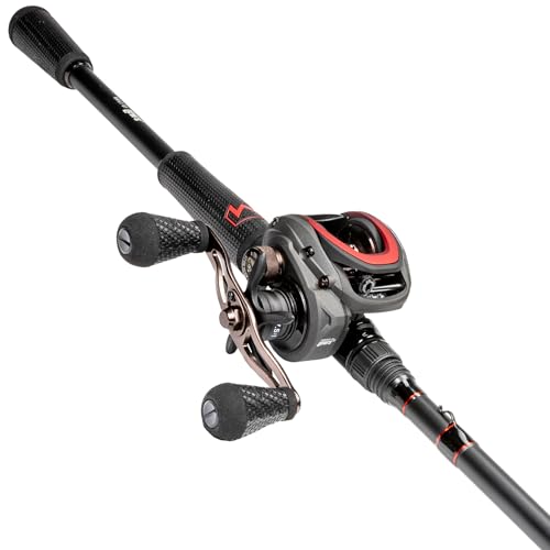 Lew’s MACH Jacked Baitcast Reel and Fishing Rod Combo, HM50 Graphite Rod, Tanso Tech Reel Frame and Sideplate, Carbon Fiber Drag System, 7.5:1 Gear Ratio - size: 6-Foot 10-Inch