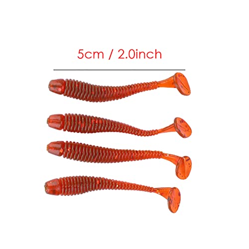 Akozon 50PCS Soft Plastic 5cm Fishing Lures, Ttail Grub Worm Bait, Fish Tackle Accessory in Vibrant Orange Color, Ideal for Fishing Enthusiasts - Pack of 50 - color: Red