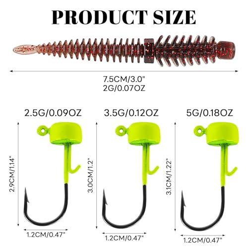 Ned Rig Jig Heads Finesse Worms Kit | Soft Plastic Worms Lure for Bass Fishing Swimbait Lures Weedless Jig Head Kit Fishing Gift for Men