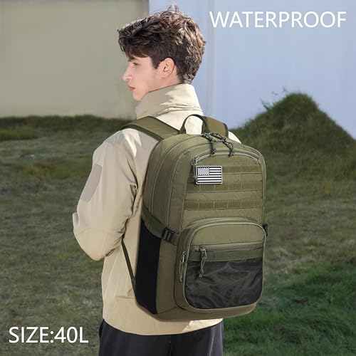Wotony Military Tactical Backpack for Men Army 3 Days Assault Pack Bag with Molle System for Outdoor Adventures (Military green, 40L) - color: Military Green, size: 40L