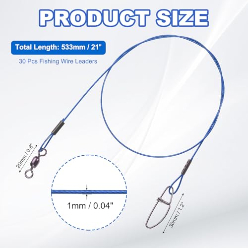PATIKIL Fishing Wire Leader Line Steel Heavy Saltwater Fishing Leader Line High Strength with Rolling Swivel and Snap - color: Blue