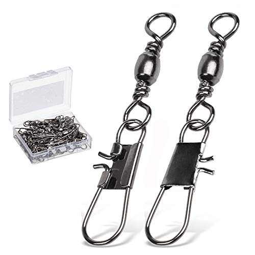 AMYSPORTS Fishing Tackle Barrel Swivel Snap High Strength Snap Swivel Saltwater Stainless Steel Fishing Barrel Snaps Interlock Snaps Freshwater Leader Lure Connnector Accessories - size: Size1 (72lb) 50 pcs