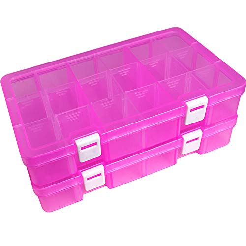 DUOFIRE Plastic Organizer Container Storage Box Adjustable Divider Removable Grid Compartment for Jewelry Beads Earring Tool Fishing Hook Small Accessories(18 grids, Pink X 2) - color: Pink, size: 18Grid-2pcs