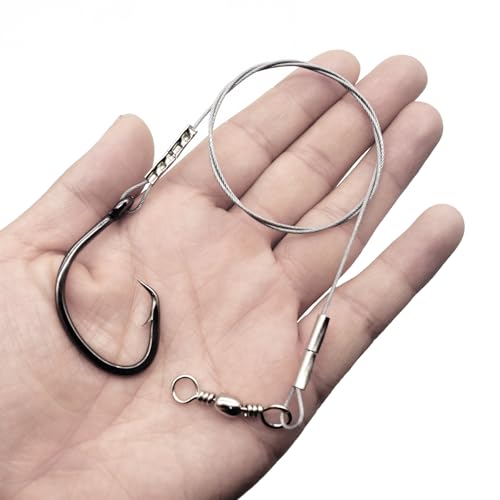 Circle Hook Rig Shark Surf Rigs, 20 Inch 49-Strands Steel Leader, Deep Sea Hooks for Big Fish - size: 6/0#