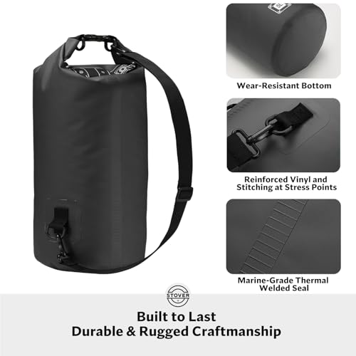 STOVER 5/10/25/30/40/55L Waterproof Dry Bag, Small Lightweight Roll Top Dry Bag Backpack w/Waterproof Phone Case, Kayaking, Travel, Hiking, Fishing, Tubing, Camping, the Beach, Men/Women (Black) - color: 5l Black, size: 5L