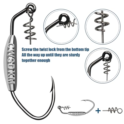 Twistlock Fishing Hooks, Swimbait Hooks Belly Offset Hooks Weighted Hook 1/0 3/0 4/0 for Soft Plastics Lures Fishing Saltwater Freshwater - color: Spring Weighted Hooks 7g - 15pcs