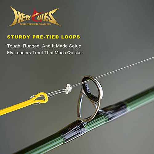 HERCULES Pre-Tied Loop Fly Fishing Leader 6 Pack with Tapered Leader Wallet - size: 7.5FT - 6pcs