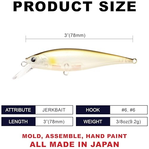 LUCKY CRAFT Pointer 78SP Fishing Lures, 3" Freshwater Bass & Trout Lures, Suspending 4ft-5ft Depth, Jerkbait, Bass Fishing Gear and Accessories, Ghost & Aurora - color: 830 Ghost Ayu