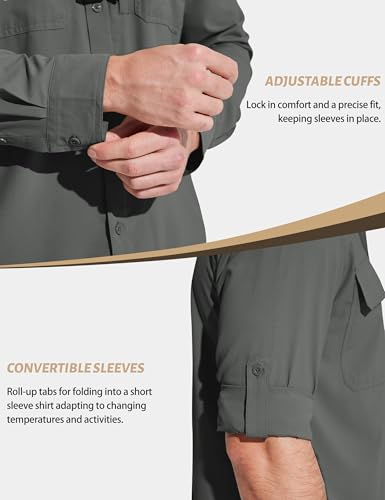MAGCOMSEN Men's Sun Protection Fishing Shirts Long Sleeve UPF 50+ Quick Dry Cooling Button Down Shirt for Hiking Safari - color: Dark Grey, size: XX-Large