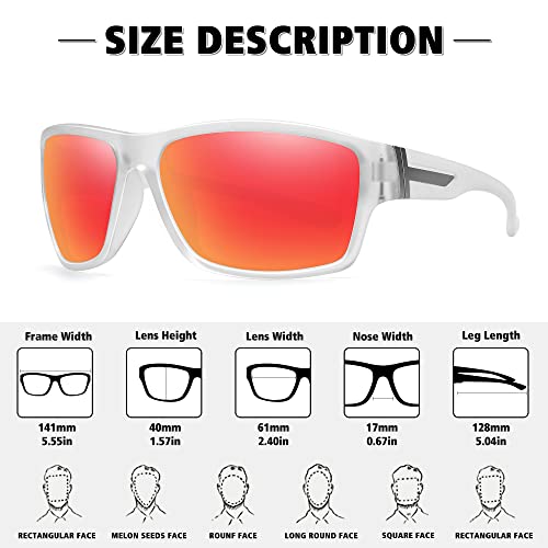 STORYCOAST Polarized Sports Sunglasses for Men Women Unbreakable Frame Cycling Fishing Driving - color: Matte Clear Frame-red Mirror Lens