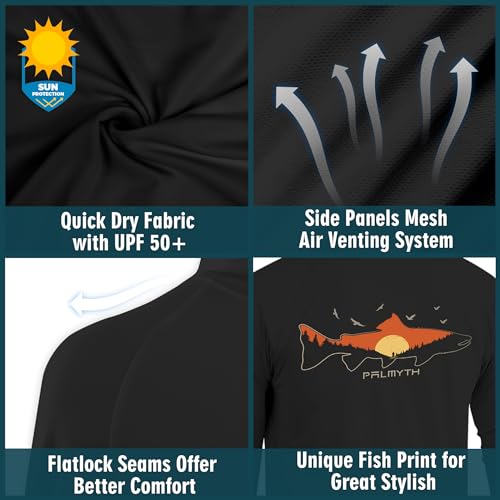 Palmyth Fishing Hoodie for Men Long Sleeve Sun Protection UV UPF 50+ Shirts - color: Black/Endless Stream, size: X-Large