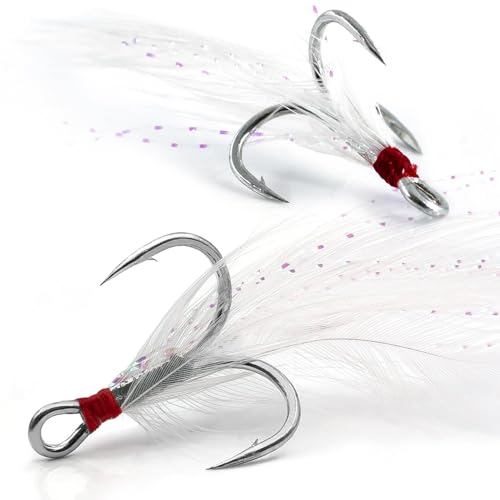 FishTrip Feathered Treble Hooks Fishing, 15Pcs Dressed Treble Hook Size 10 8 6 4 2 for Fishing Spoons Spinner Crankbait Jerkbait - size: 10#_15pcs