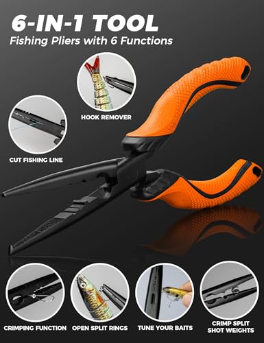 Fishing Tools Kit, Fishing Pliers,Fishing Scissors, Fishing Line Cutter for Braided Fishing Line,Fishing Gear with Lanyard - color: 9"Fishing Pliers Orange