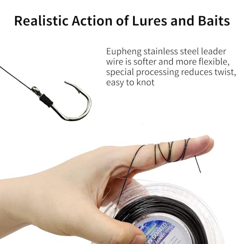 Eupheng Nylon Coated 1x7 & 7x7 Stainless Steel Leader Wire, Knottable Fishing Wire Leader Line for Saltwater, 20lb - 135lb Test in Black, Red in 30ft, 100ft Lengths, with Crimps Sleeves - color: 1x7 Black, size: 100 ft / 45 lb