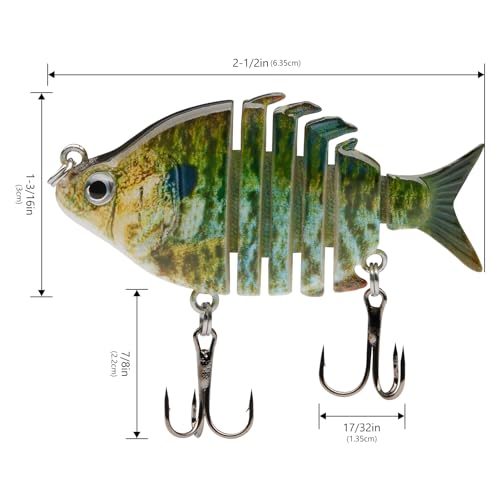 Bassdash SwimPanfish 2.5”/0.34oz Hard Bluegill Swimbaits Multi Jointed Topwater Trout Bass Fishing Crank Lure,Pack of 4 - color: RBOB