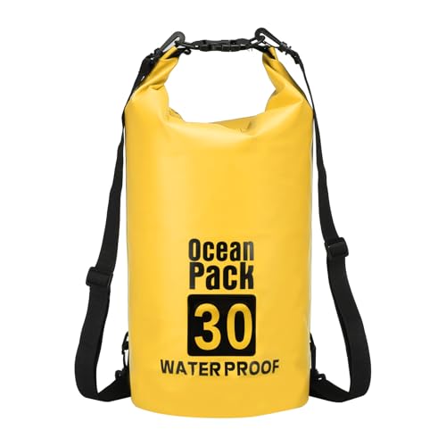 Waterproof Dry Bag, 30L Fit for Women Men Water Proof Bags Lightweight Dry Storage Floating Backpack with Whistle for Travel Backpacking Boating Kayaking Camping (Yellow) - color: Yellow, size: 30L
