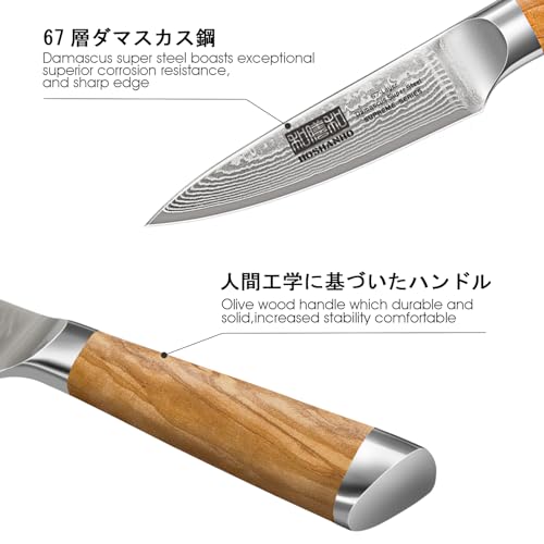 HOSHANHO Damascus Paring Knife 3.75 Inch, Professional 67 Layers Damascus Super Steel Small Fruit Knife, Super Sharp Hand Forged Japanese Paring Knife - style: 3.75 inch Paring Knife