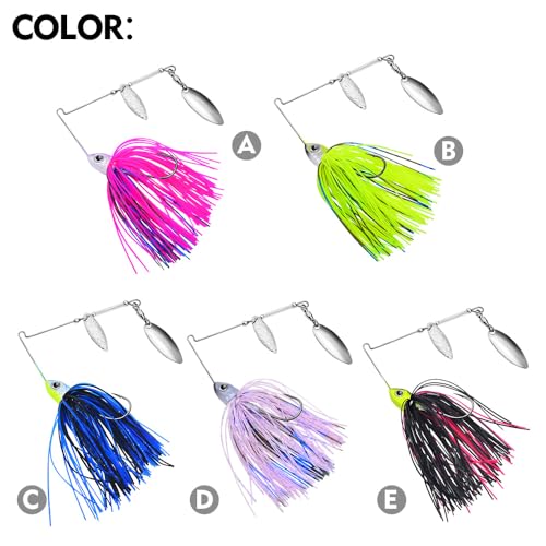 Spinnerbait Fishing Lure, Hard Metal Jig Spinner Baits Kits Swimbait for Bass Trout Pike Salmon Walleye Freshwater Saltwater 5pcs/Pack - color: Spinnerbait 5pcs/set 4, size: 1/2oz