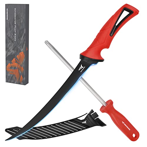 KastKing Intimidator Fillet Knife with Sharpening Steel, Ultra-Sharp G4116 German Stainless-Steel Blades, Non-Slip Handle, Protective Sheath, 9'' Fillet Knife and Honing Rod - color: 9'' Fillet Knife and Sharpening Steel