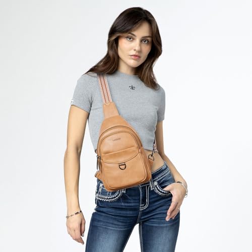 LATMAP 7L Sling Bag for Women Men Crossbody Belt Bag Small Travel Sling Backpack Anti Theft Chest Daypack Purse Faux Leather - color: Tan