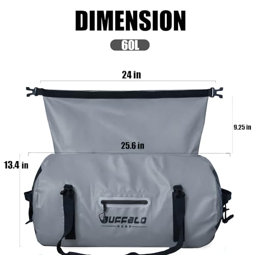Buffalo Gear Waterproof Duffle Bag 40L 60L 80L Roll-top Dry Bag Heavy Duty Waterproof Duffel Travel Bag for Kayaking Rafting Boating Fishing Camping - color: Grey, size: 80L