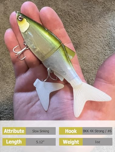 LITTMA Shiner Glide Slow Sinking Glide Baits, Subtle S-Curve Action Jointed Swimbait - Midwest, South Lakes, Rivers, Freshwater Lure for Bass, Trout, Pike - color: Super Shad