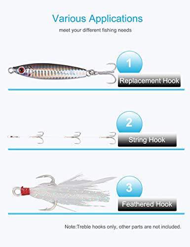 Saltwater Treble Hooks 4X Extra Strong- High Carbon Steel Corrosion Resistant Fishing Triple Hooks, Ultra Sharp Replacement Hooks for Large Game Striper, Tuna, Musky & Bass (Size 4#-4/0#) - size: 4/0