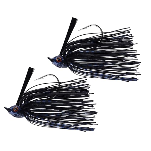 Dr.Fish 2 Pack Swim Jigs Weedless Bass Fishing Jigs Hook Lures with Reinforced Weed Guard Fish Head Swimbait Silicone Skirt Pike Walleye Muskie Freshwater Lures - color: Midnight, size: 1/2oz