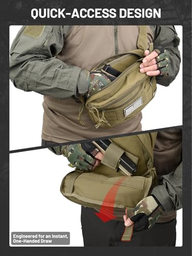 Tactical Sling Bag, Fanny Pack,2in1,CCW & EDC Shoulder Bag with MOLLE & Pistol Holster - 1000D Adjustable Strap for Outdoor Carry Men & Women - color: Khaki