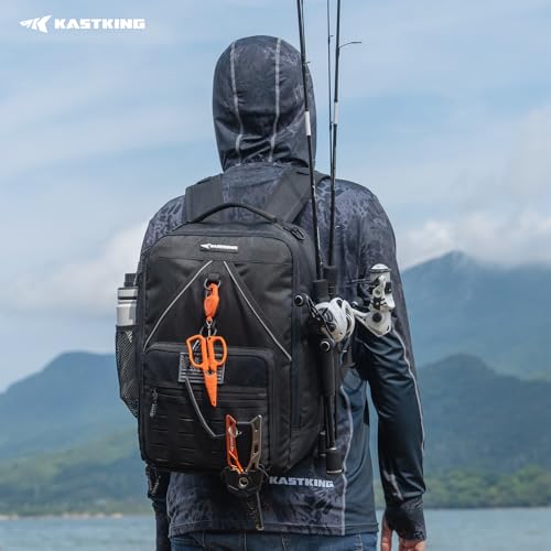 KastKing KarryAll KastMate Fishing Tackle Backpack,Water-Resistant Tackle Bag With 2 Rod Holders,Fishing Gear and Equipment With Large Gear Storage,Black - color: A: Black