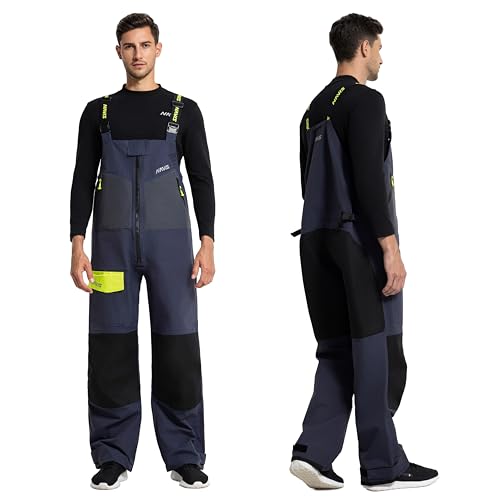 Men's PRO Waterproof Bib Pants for Sailing - Reinforced Knees & Hips for Offshore Fishing & Ocean Work - color: Navy Blue/Black, size: Large
